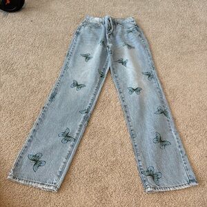 PacSun Light Blue Straight-Leg Jeans with Butterfly’s